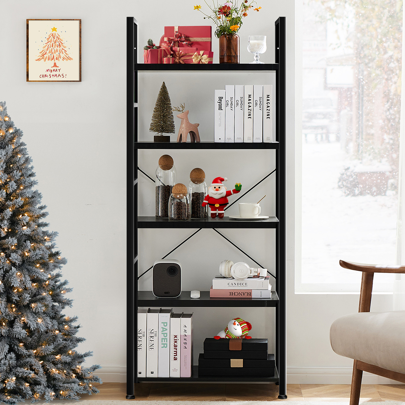 5 Tiers Bookshelf, Classically Modern Book Shelf, Book Rack, Storage Rack Shelves in Living Room/Home/Office