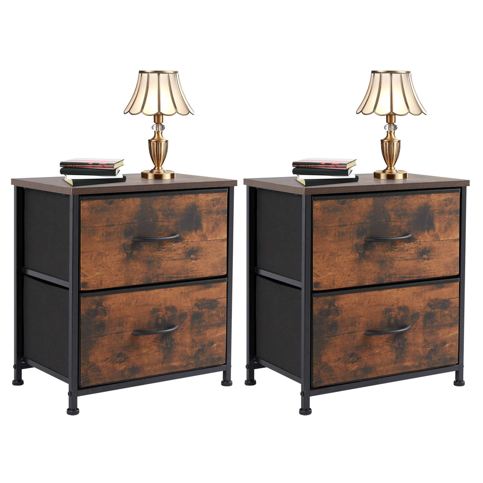 2 Tiers Drawers Dresser Chest of Drawers,Metal Frame and Wood Top,2pack