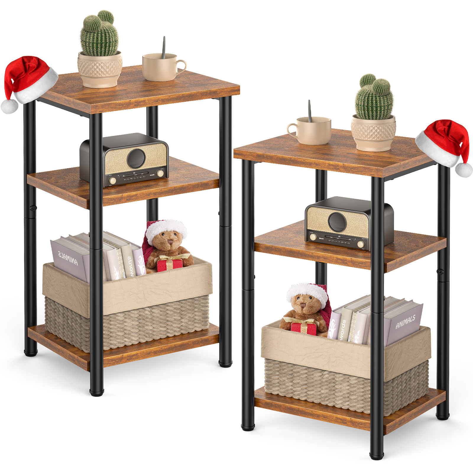 3 layer coffee table with adjustable height, small bedside table, storage shelf, suitable for bedroom, living room, office space saving