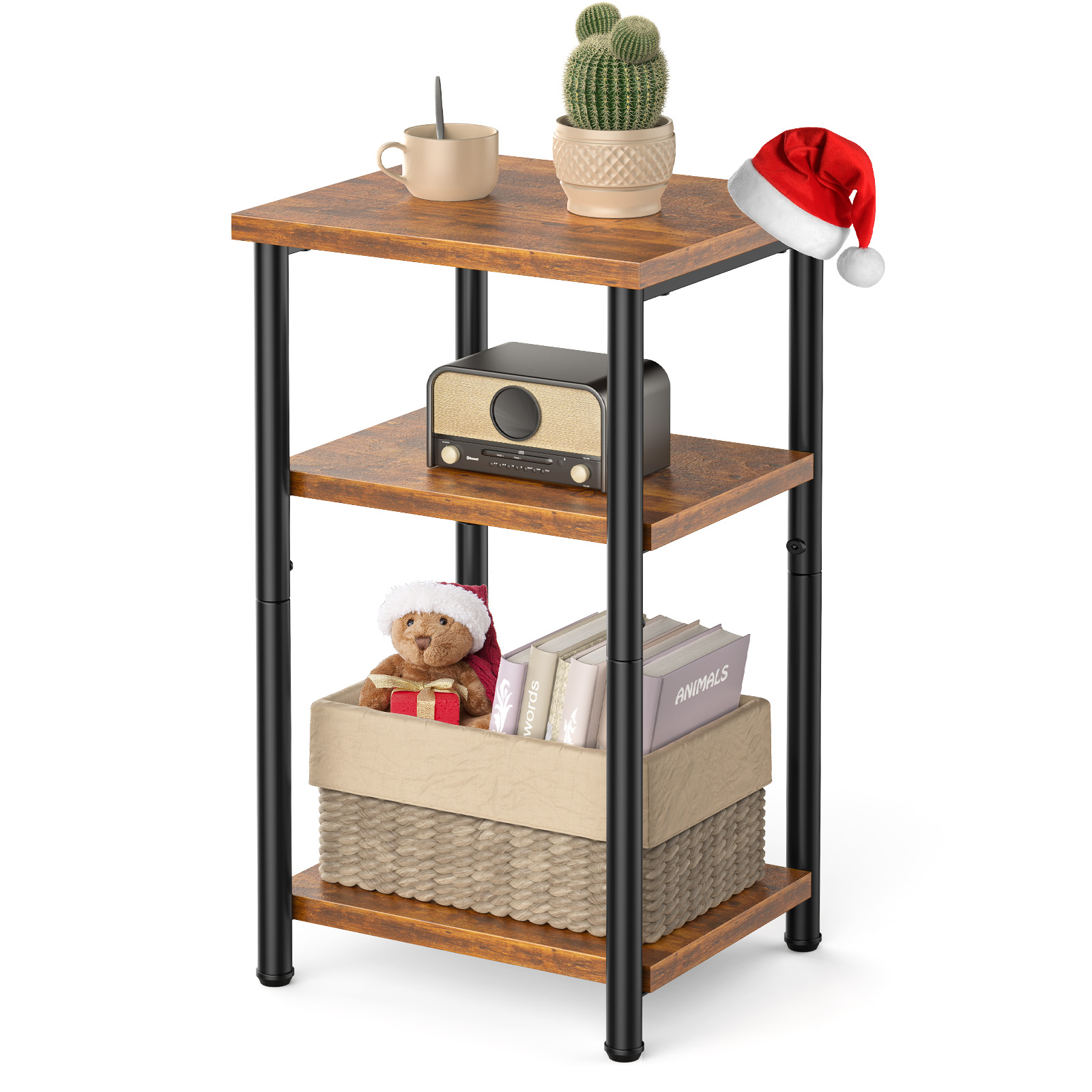 3 layer coffee table with adjustable height, small bedside table, storage shelf, suitable for bedroom, living room, office space saving