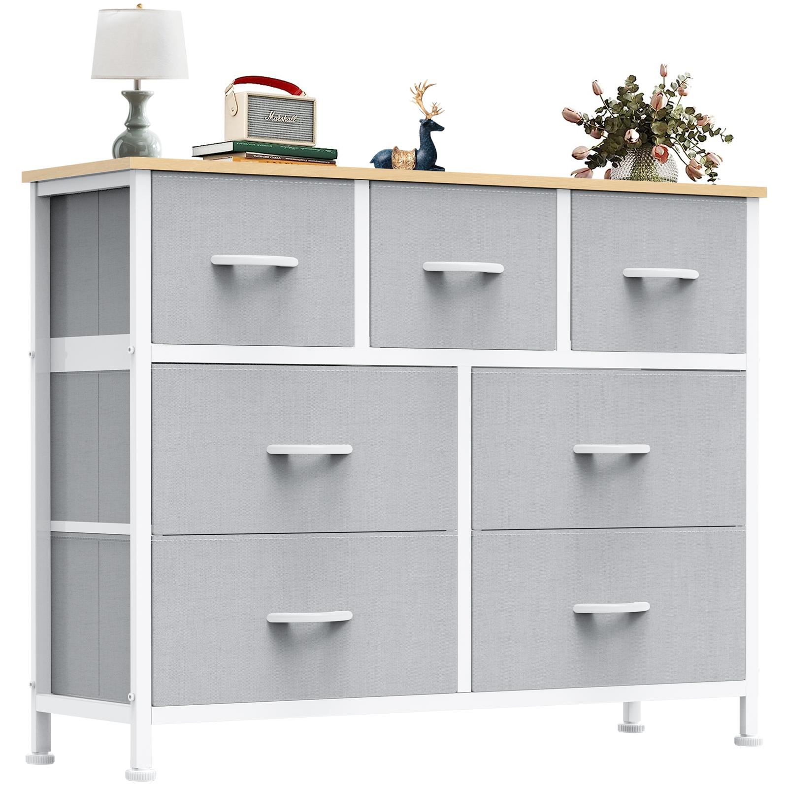Tall Dresser Fabric Storage Tower ,Wooden Top for Kid Room, Closet, Entryway, Nursery