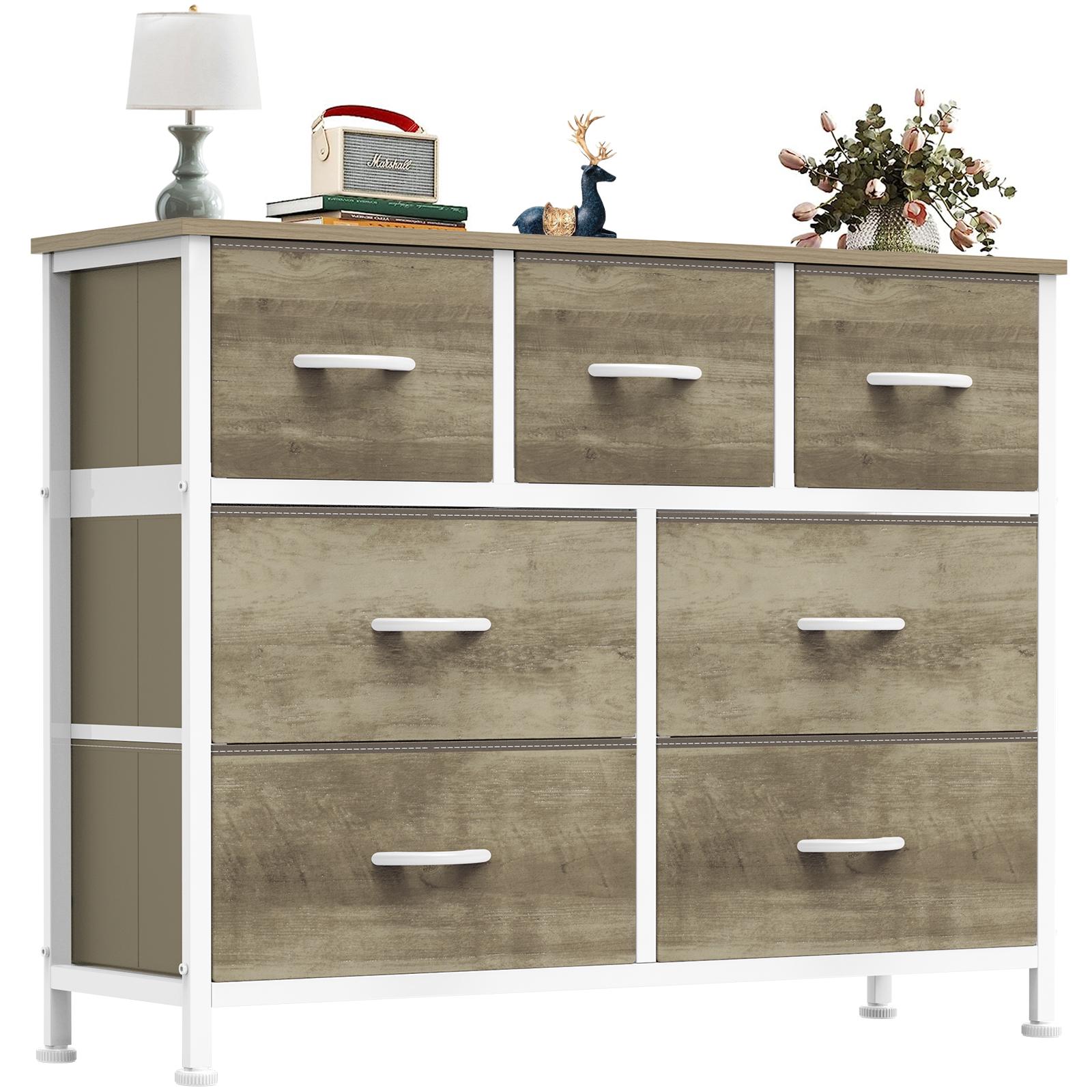 Tall Dresser Fabric Storage Tower ,Wooden Top for Kid Room, Closet, Entryway, Nursery