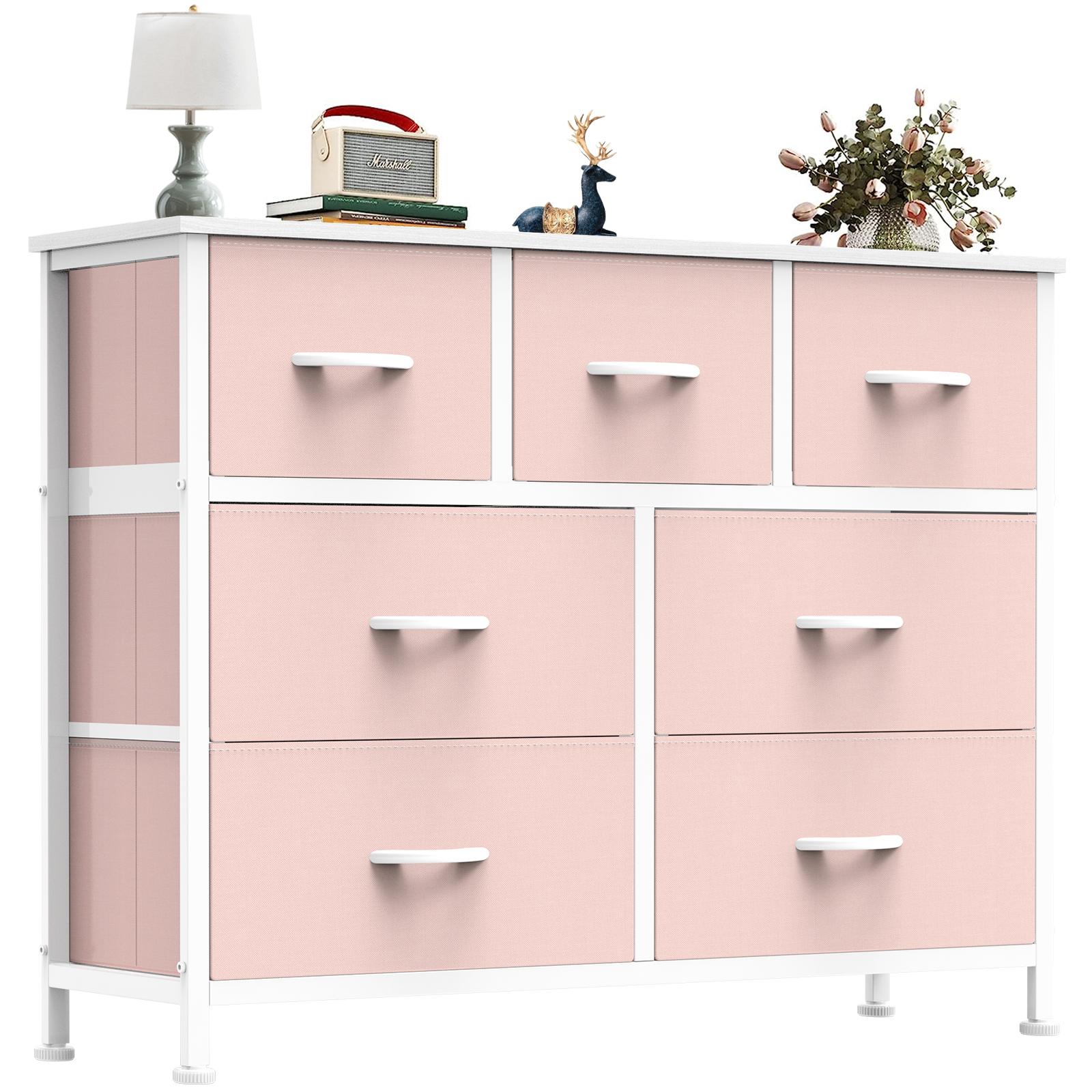 Tall Dresser Fabric Storage Tower ,Wooden Top for Kid Room, Closet, Entryway, Nursery