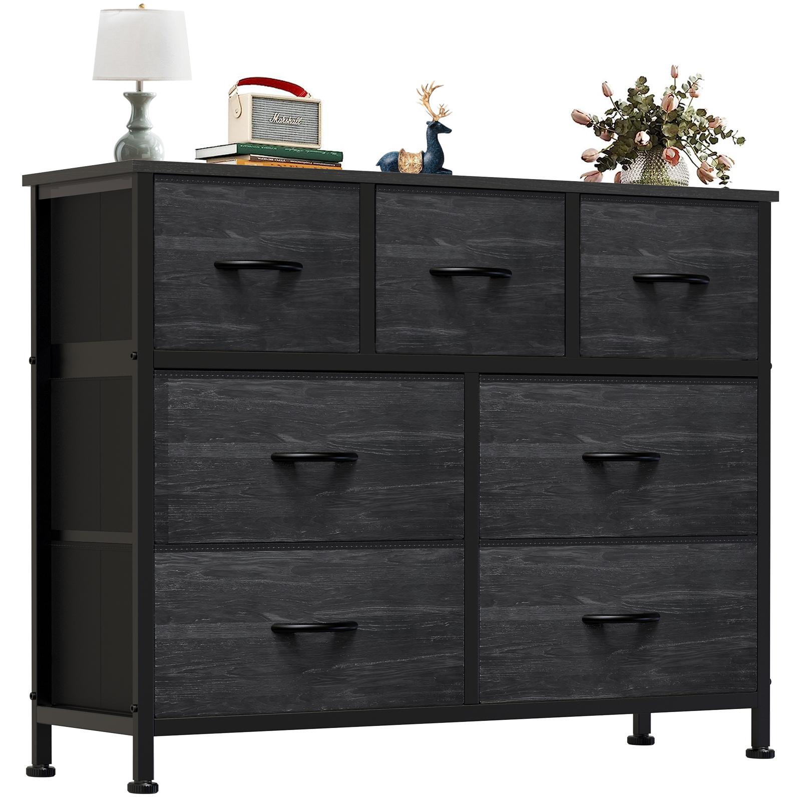 Tall Dresser Fabric Storage Tower ,Wooden Top for Kid Room, Closet, Entryway, Nursery