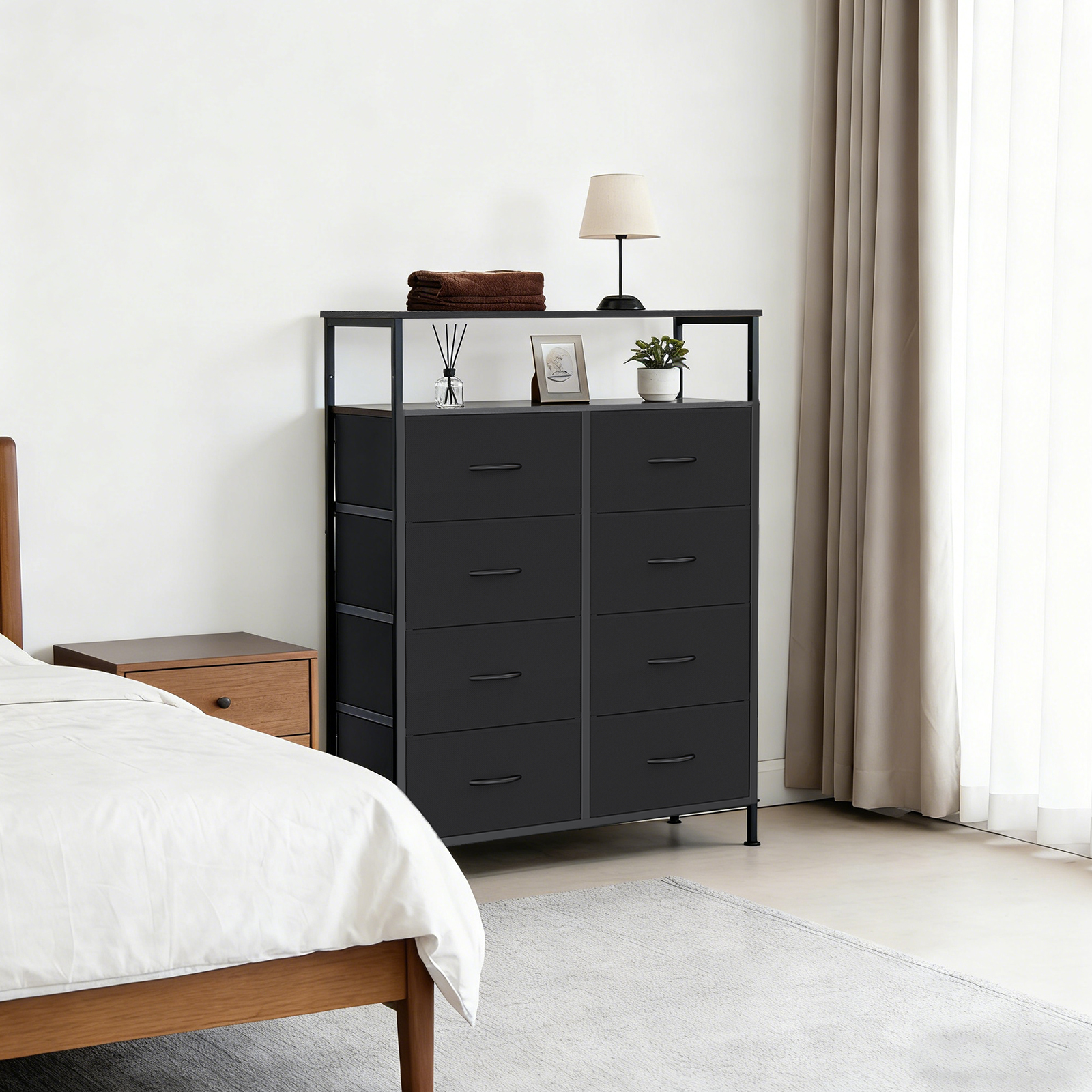 8-Drawer Fabric Dresser with Open Shelf, 45.9-inch Tall Storage Cabinet for Bedroom Closet Organization