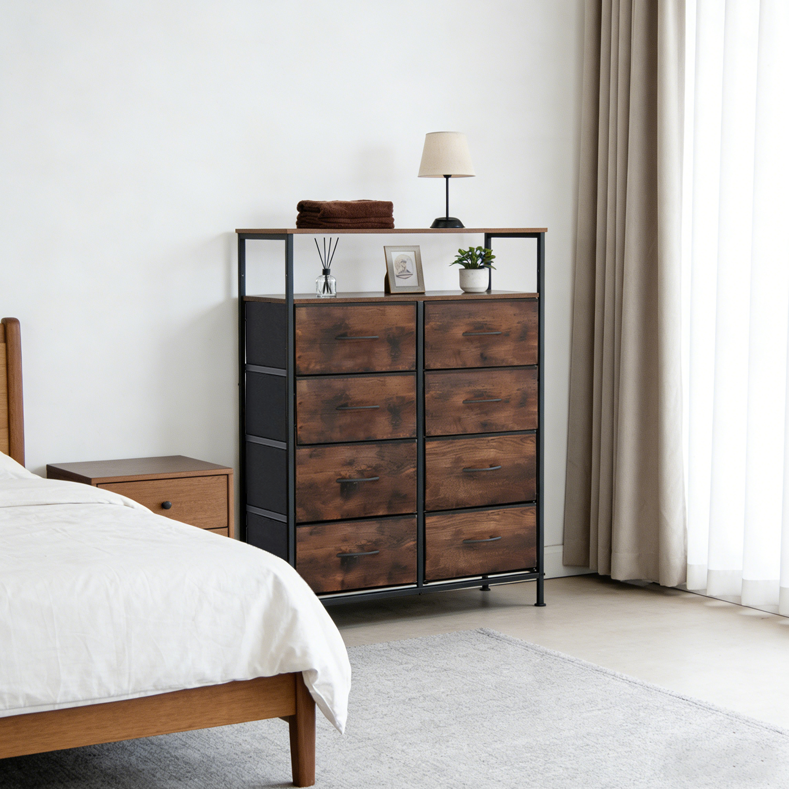 8-Drawer Fabric Dresser with Open Shelf, 45.9-inch Tall Storage Cabinet for Bedroom Closet Organization