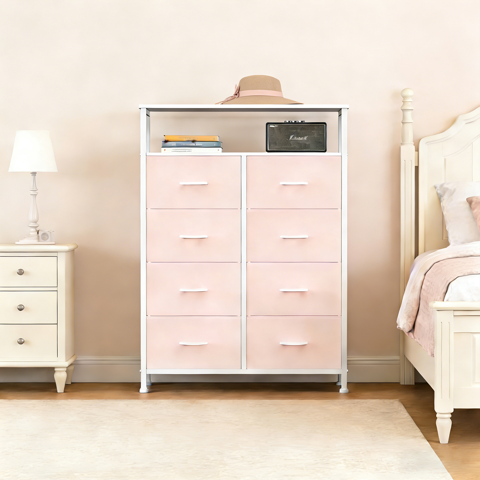 8-Drawer Fabric Dresser with Open Shelf, 45.9-inch Tall Storage Cabinet for Bedroom Closet Organization