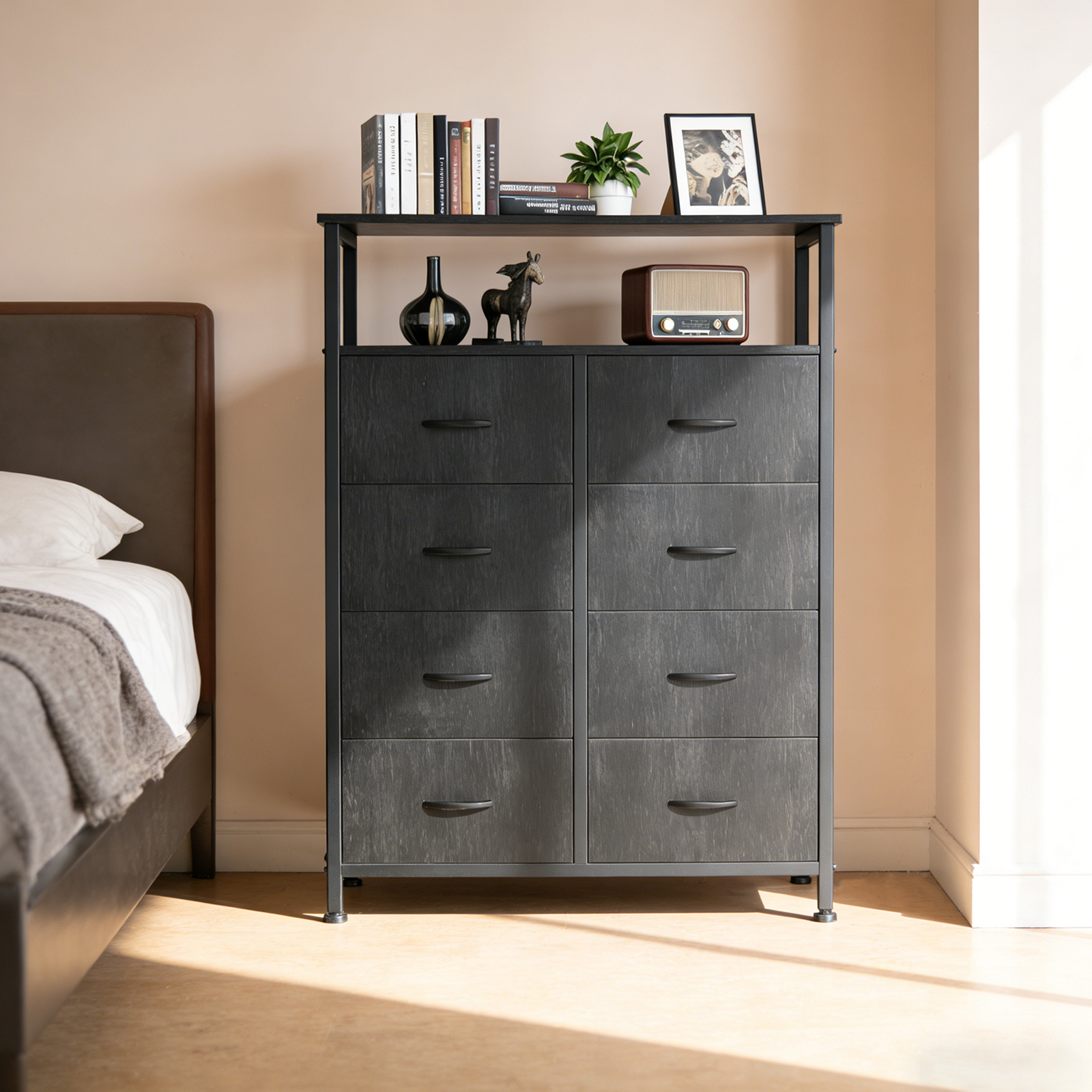 8-Drawer Fabric Dresser with Open Shelf, 45.9-inch Tall Storage Cabinet for Bedroom Closet Organization