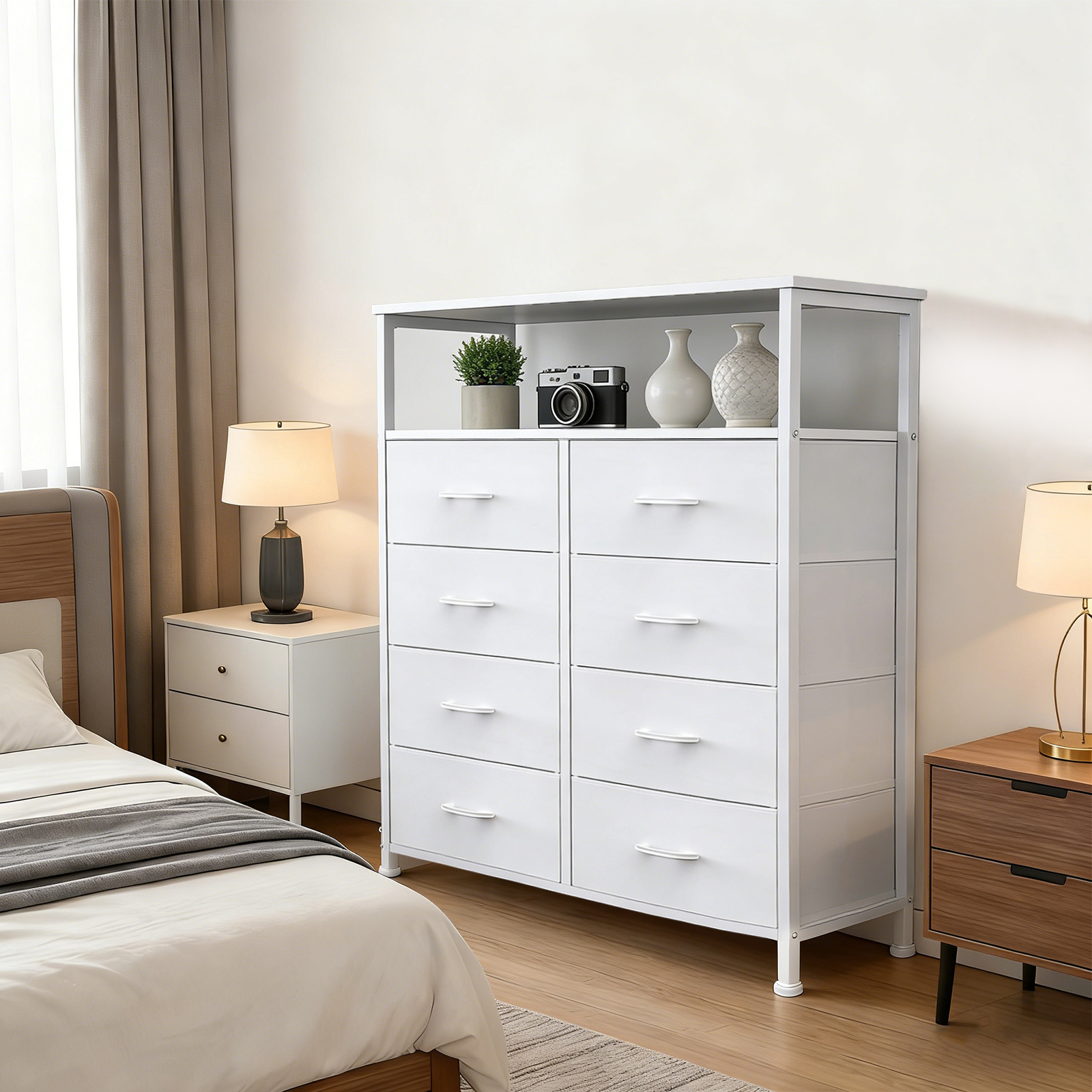8-Drawer Fabric Dresser with Open Shelf, 45.9-inch Tall Storage Cabinet for Bedroom Closet Organization
