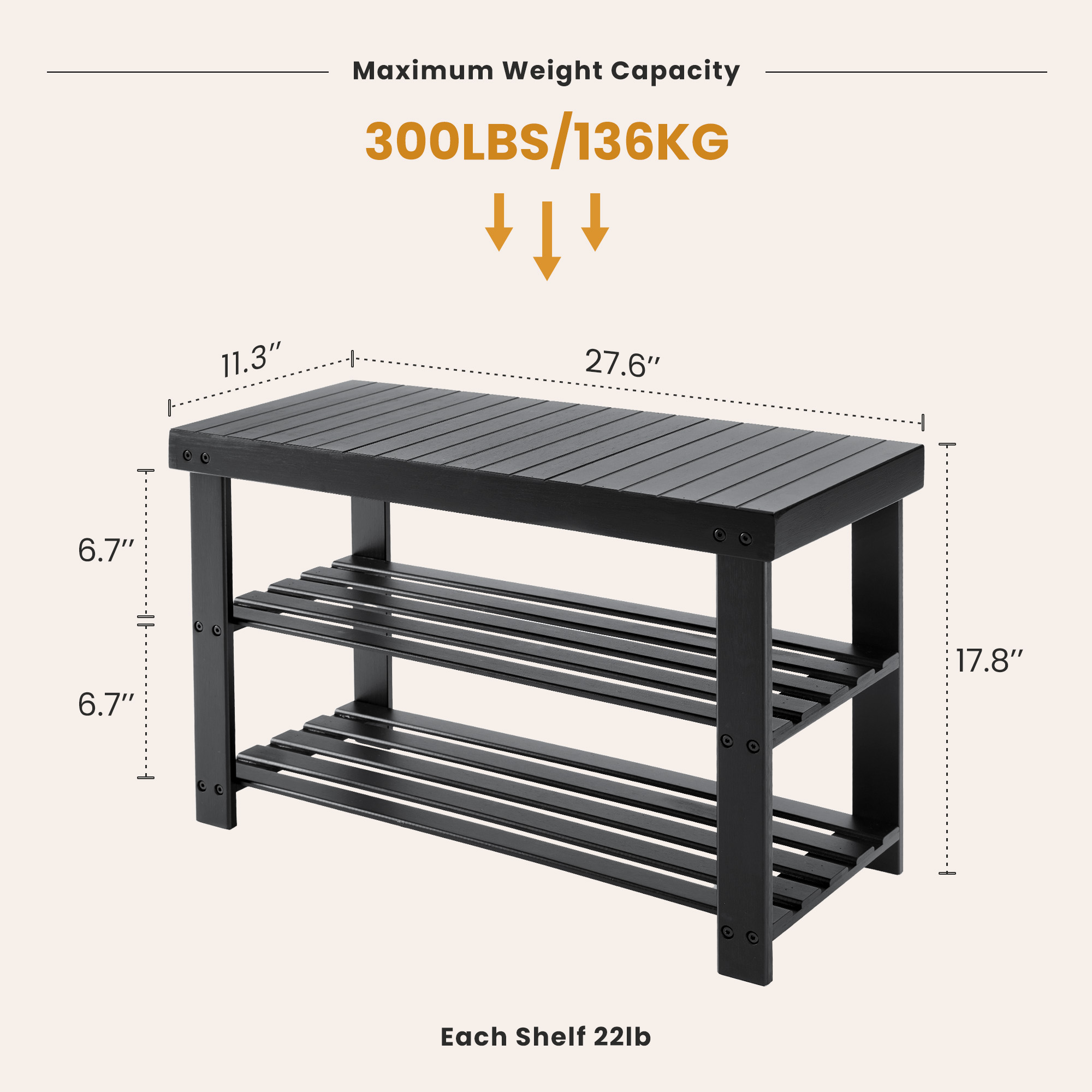 Three-tier shoe rack bench, bamboo entrance storage organizer, front door entrance shoe rack