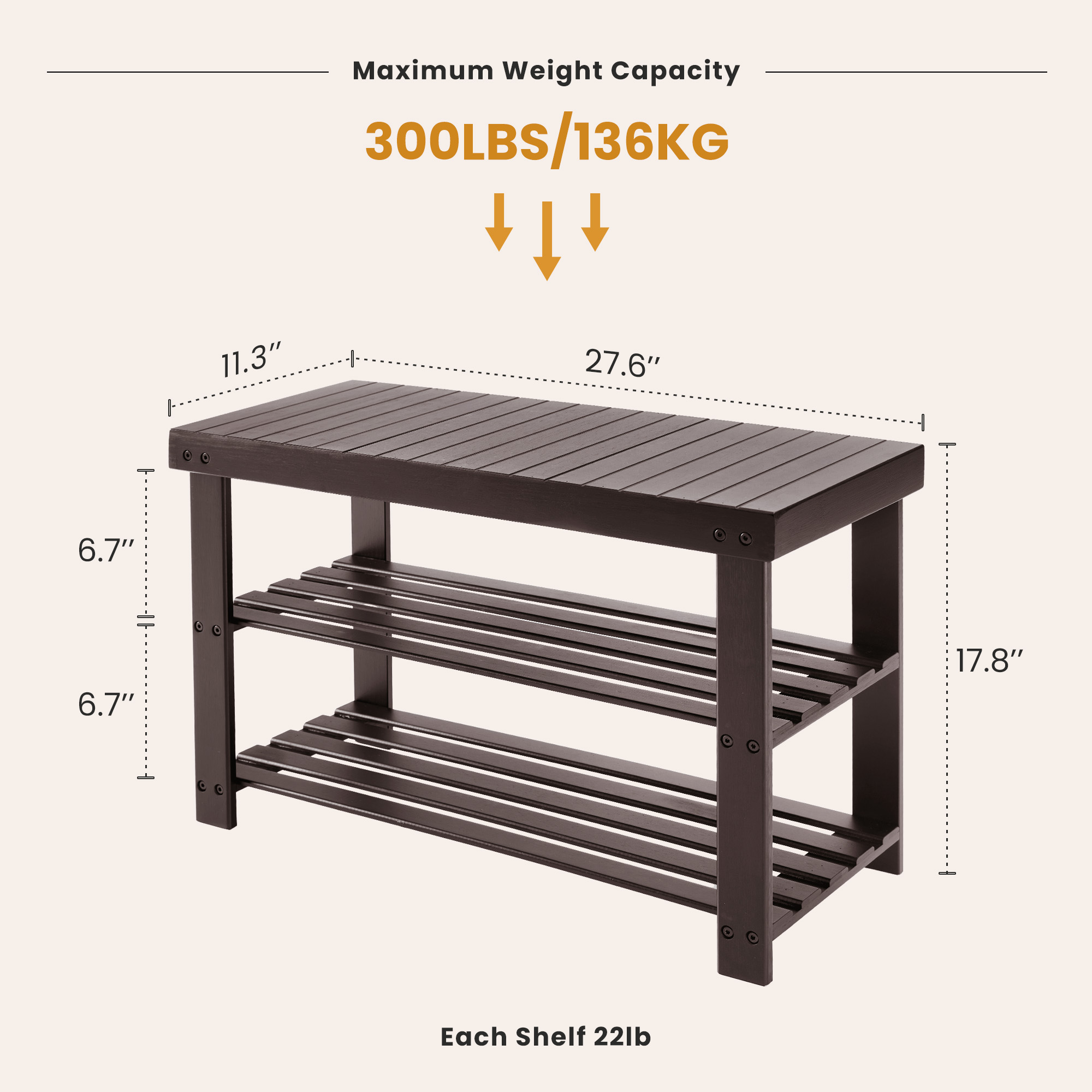 Three-tier shoe rack bench, bamboo entrance storage organizer, front door entrance shoe rack