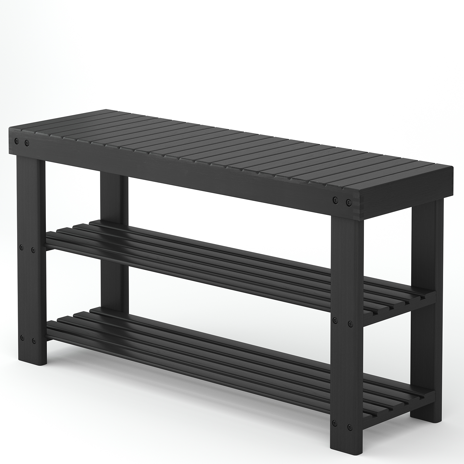Three-tier shoe rack bench, bamboo entrance storage organizer, front door entrance shoe rack