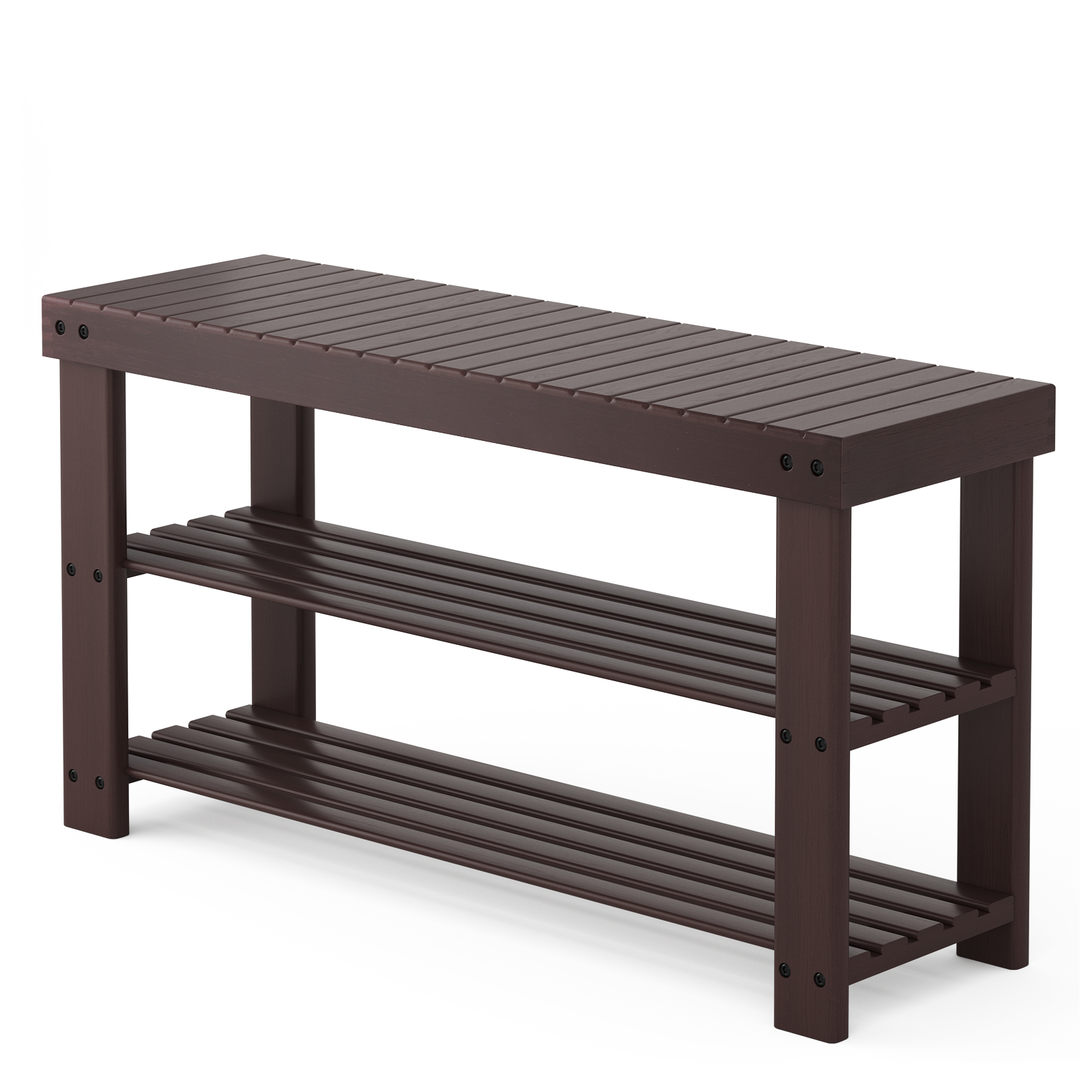 Three-tier shoe rack bench, bamboo entrance storage organizer, front door entrance shoe rack