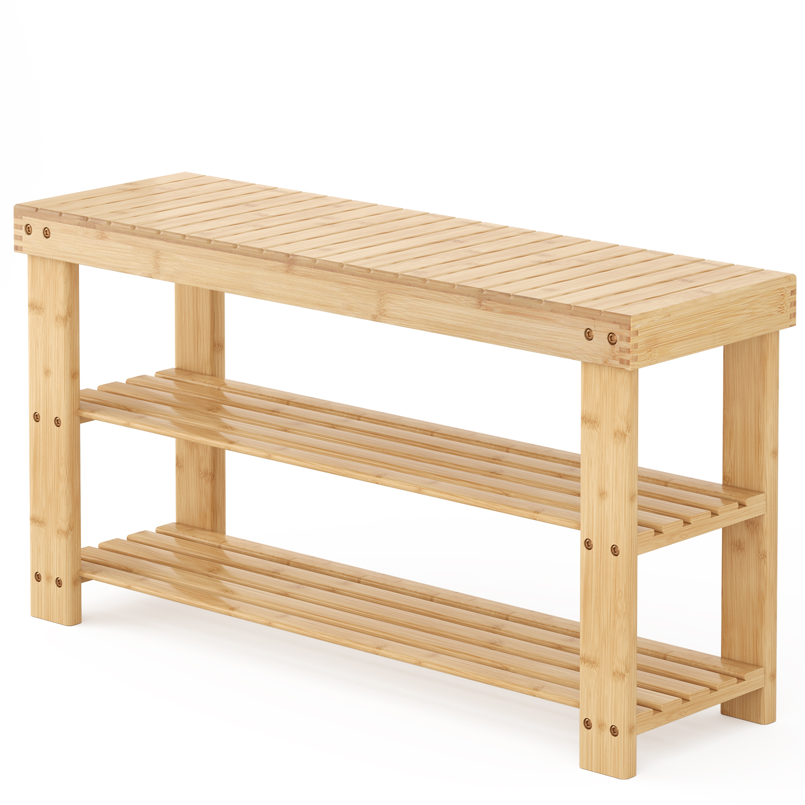 Three-tier shoe rack bench, bamboo entrance storage organizer, front door entrance shoe rack